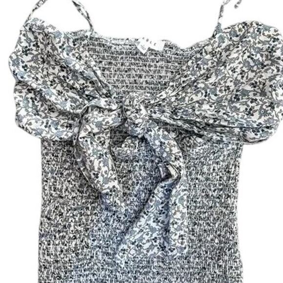 Mable Blue Floral Knot Front Smocked Sleeveless  Midi Dress Size Large - Picture 5 of 10